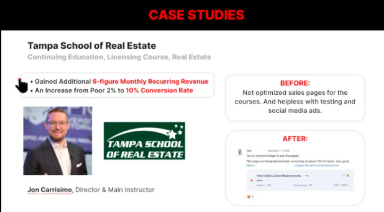 Tampa School of Real Estate — 2% to 10% conversion rate