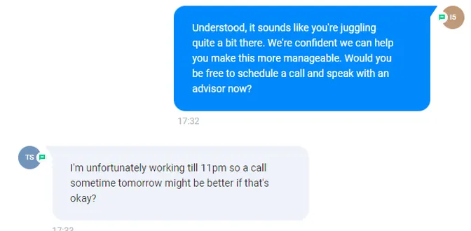She had already shown interest, but was working until 11pm. A polite follow-up booked her for tomorrow.